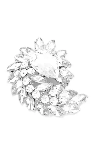 06233 Silver Clear Crystal Marquise Cluster Brooch