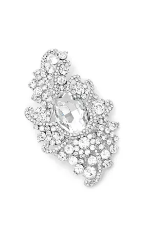 06244 Silver Crystal Oval Accented Bouquet Pin Brooch