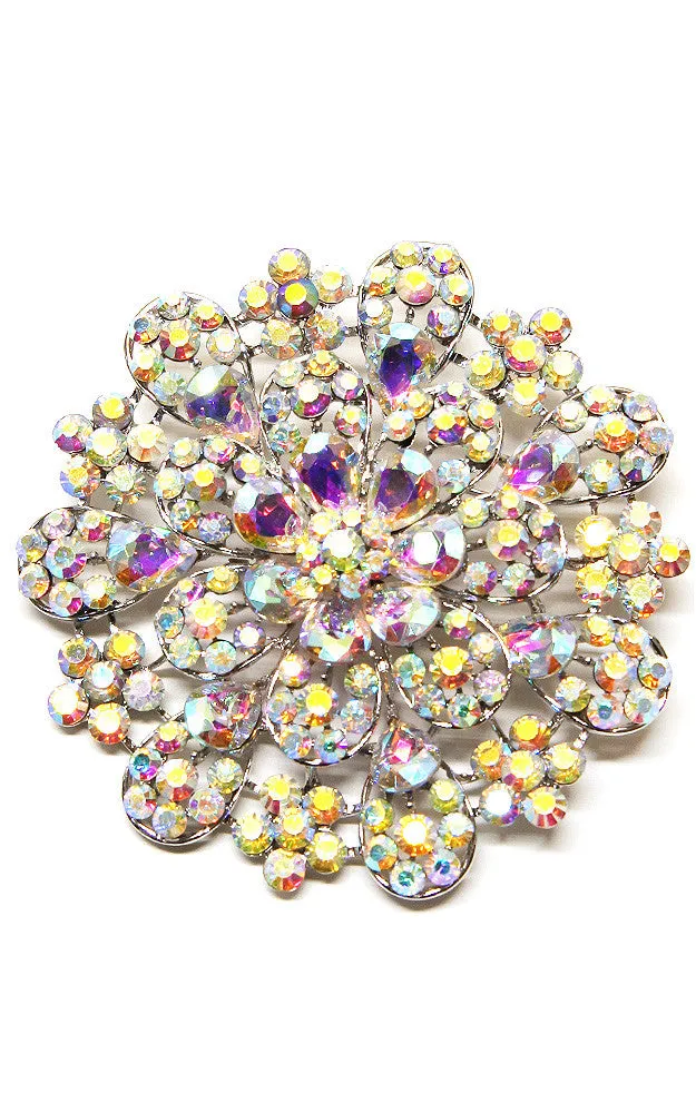 06417 Aurora Borealis Crystal Pave Flower Chunky Brooch #2