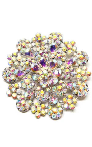 06417 Aurora Borealis Crystal Pave Flower Chunky Brooch #2