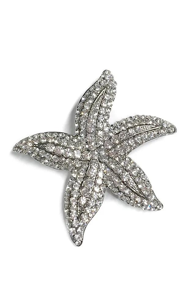 06507 Silver Clear Crystal rhinestone starfish brooch