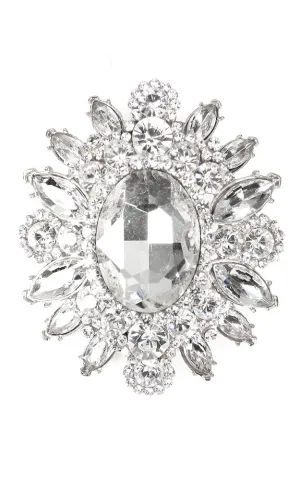 06551 Clear Silver Crystal Pave Chunky Brooch