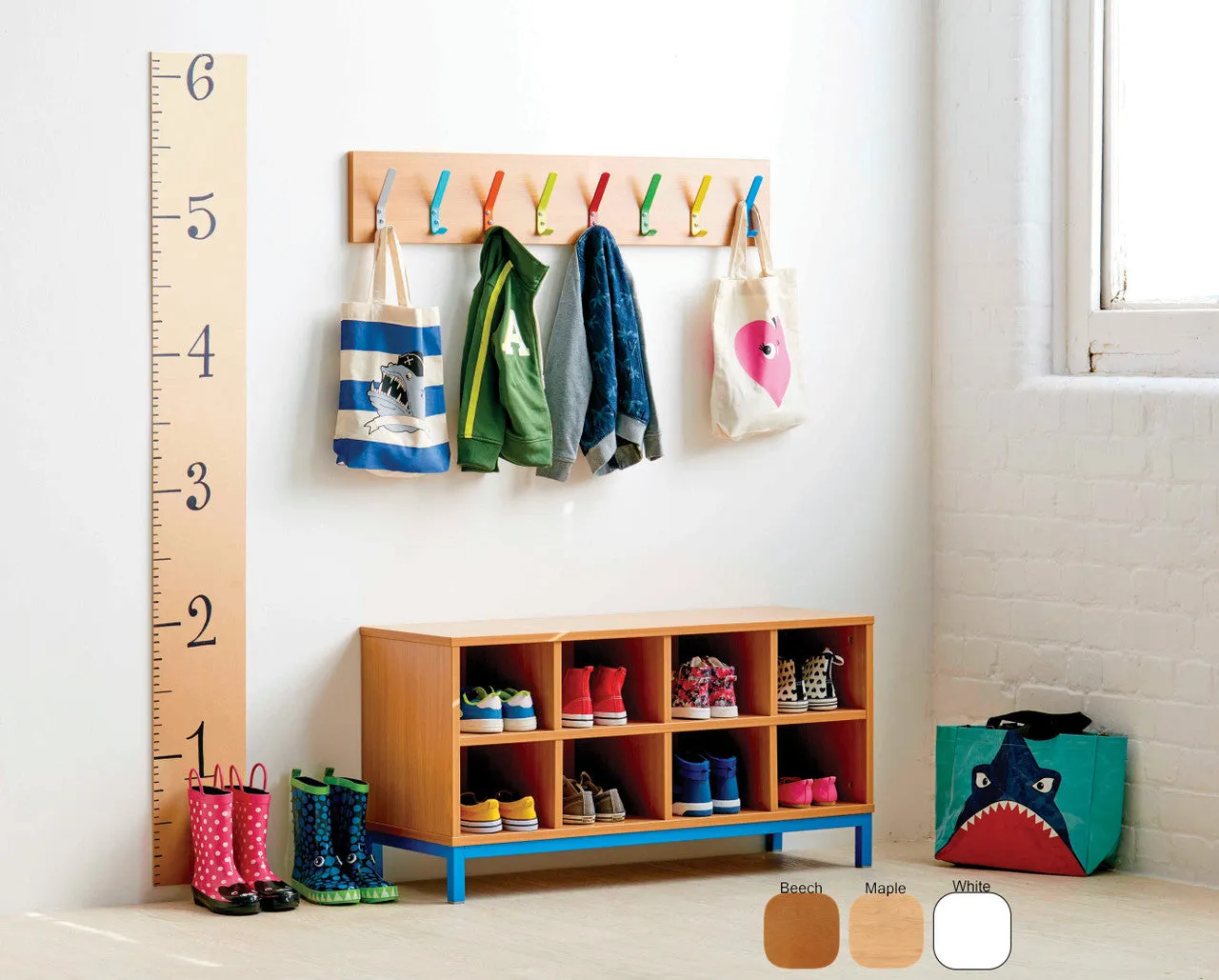 8 Coloured Coat Hook Rail