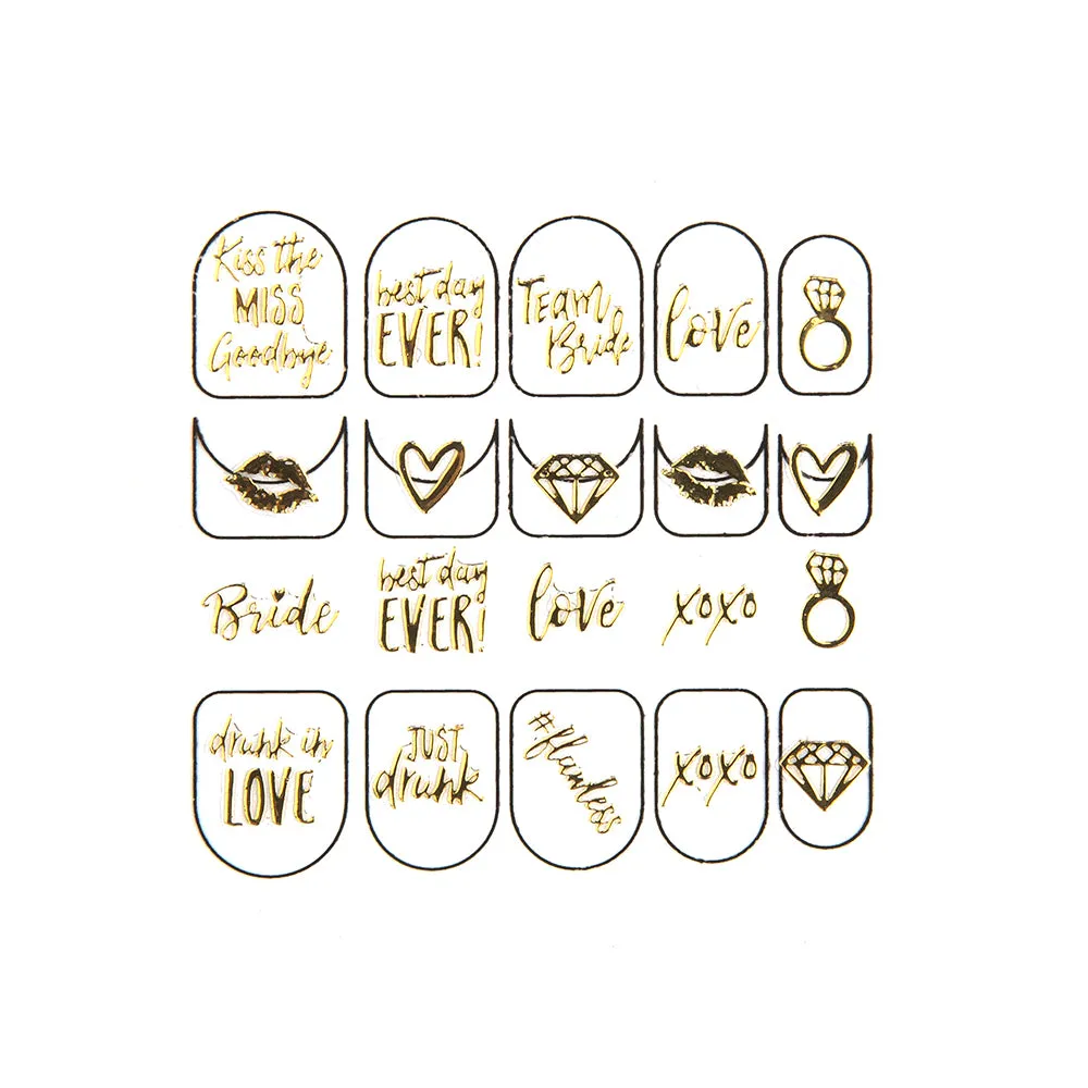 ADHESIVE BACHELORETTE PARTY NAIL STICKERS - GOLD BRIDE SQUAD