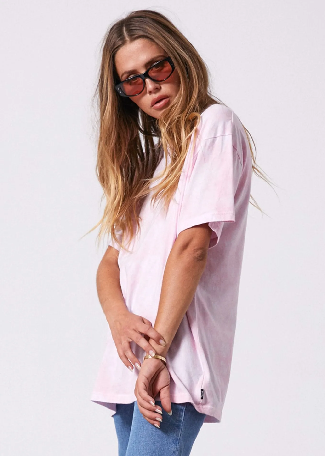 Afends Womens Freedom - Oversized Tee - Pink Tie Dye