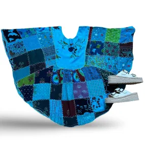 Althea Recycled Patchwork Festival Top - Sky Blue Summer Garden