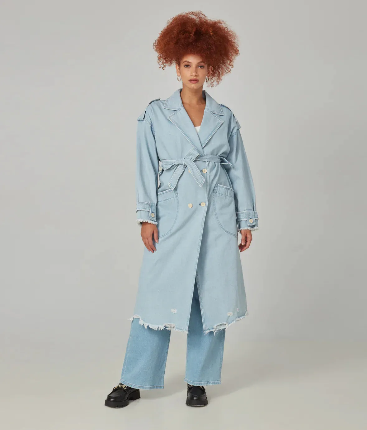 Avery Denim Trench Coat - Blue Opal