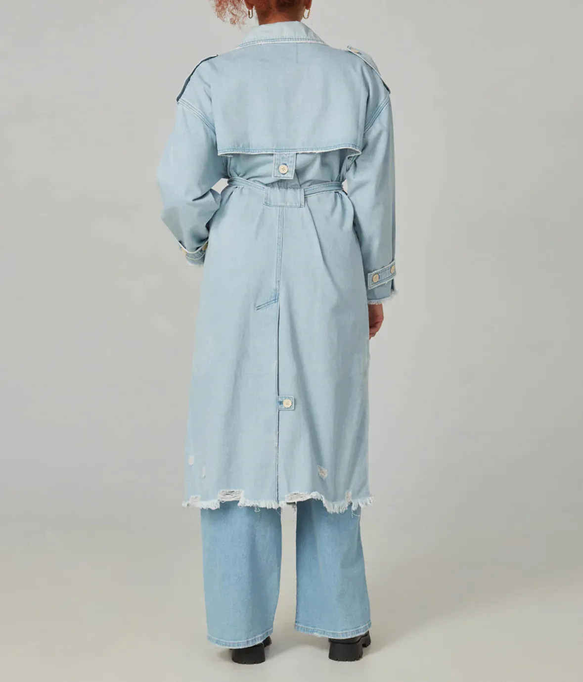 Avery Denim Trench Coat - Blue Opal