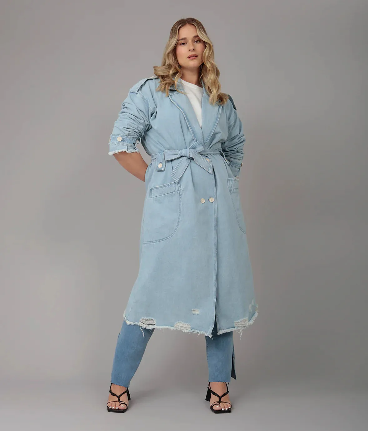 Avery Denim Trench Coat - Blue Opal