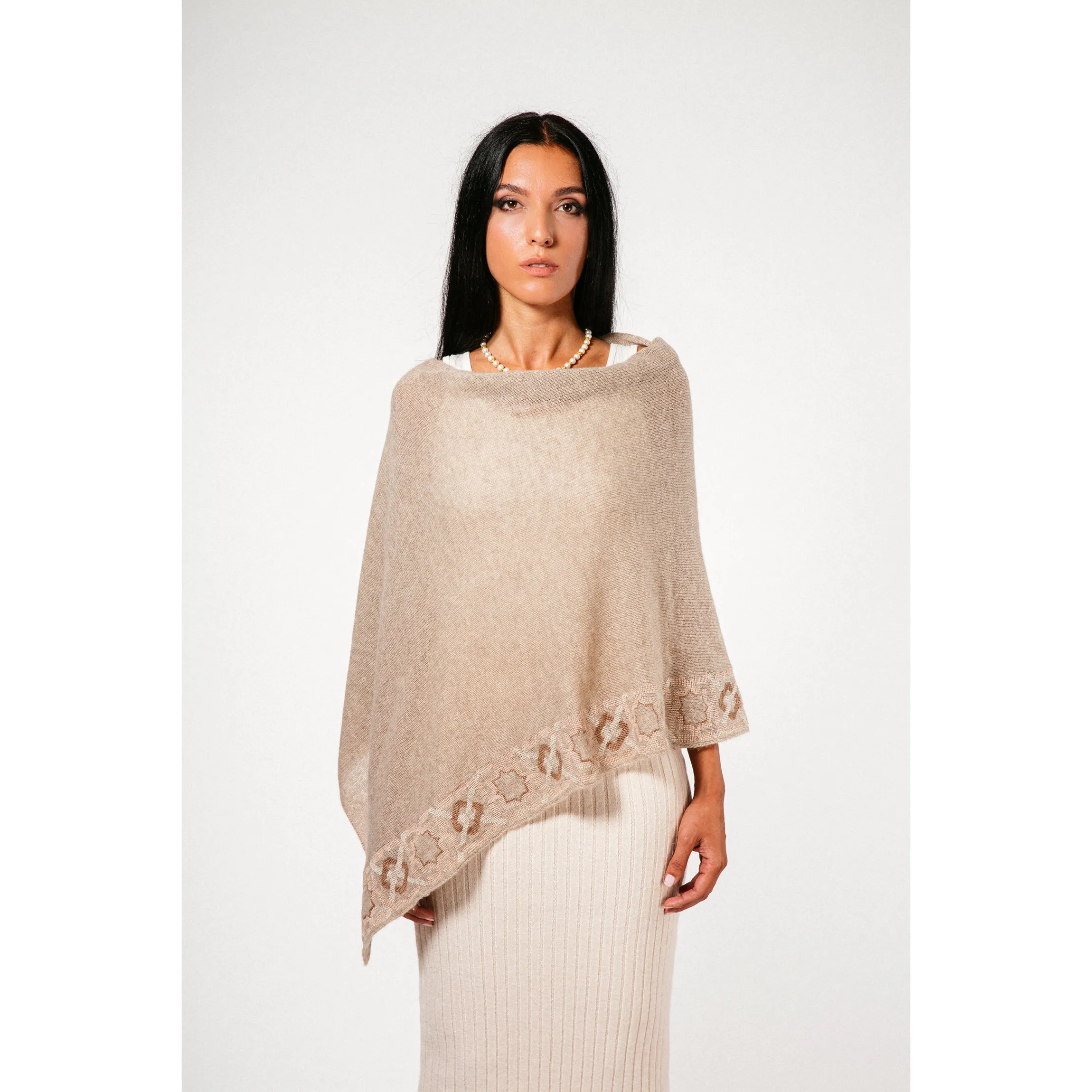 BEIGE CASHMERE PONCHO