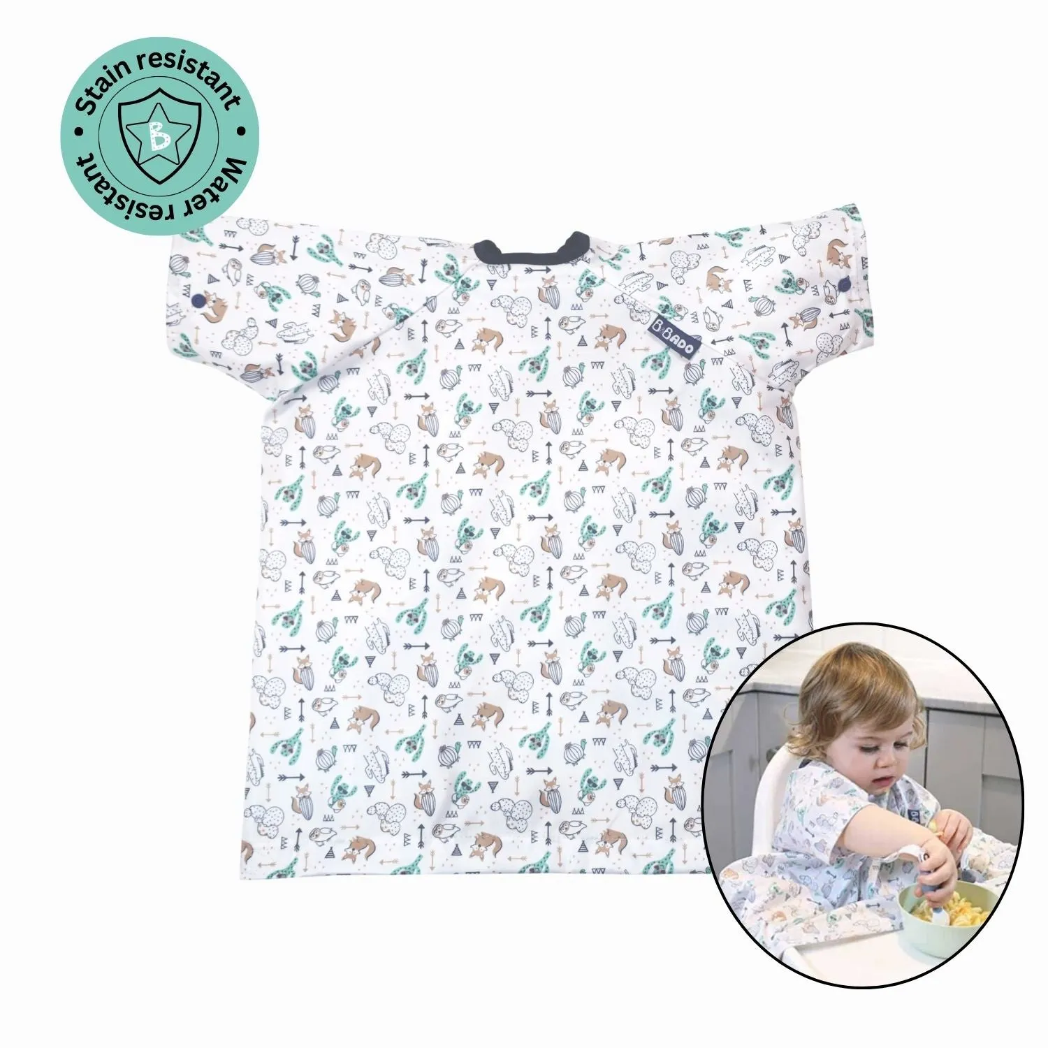 Bibado Short Sleeve Coverall Weaning Bib- Desert Hide & Seek