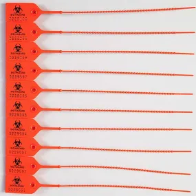 Biohazard Pull-Tight Plastic Zip-Tight Seals, Numbered, Orange