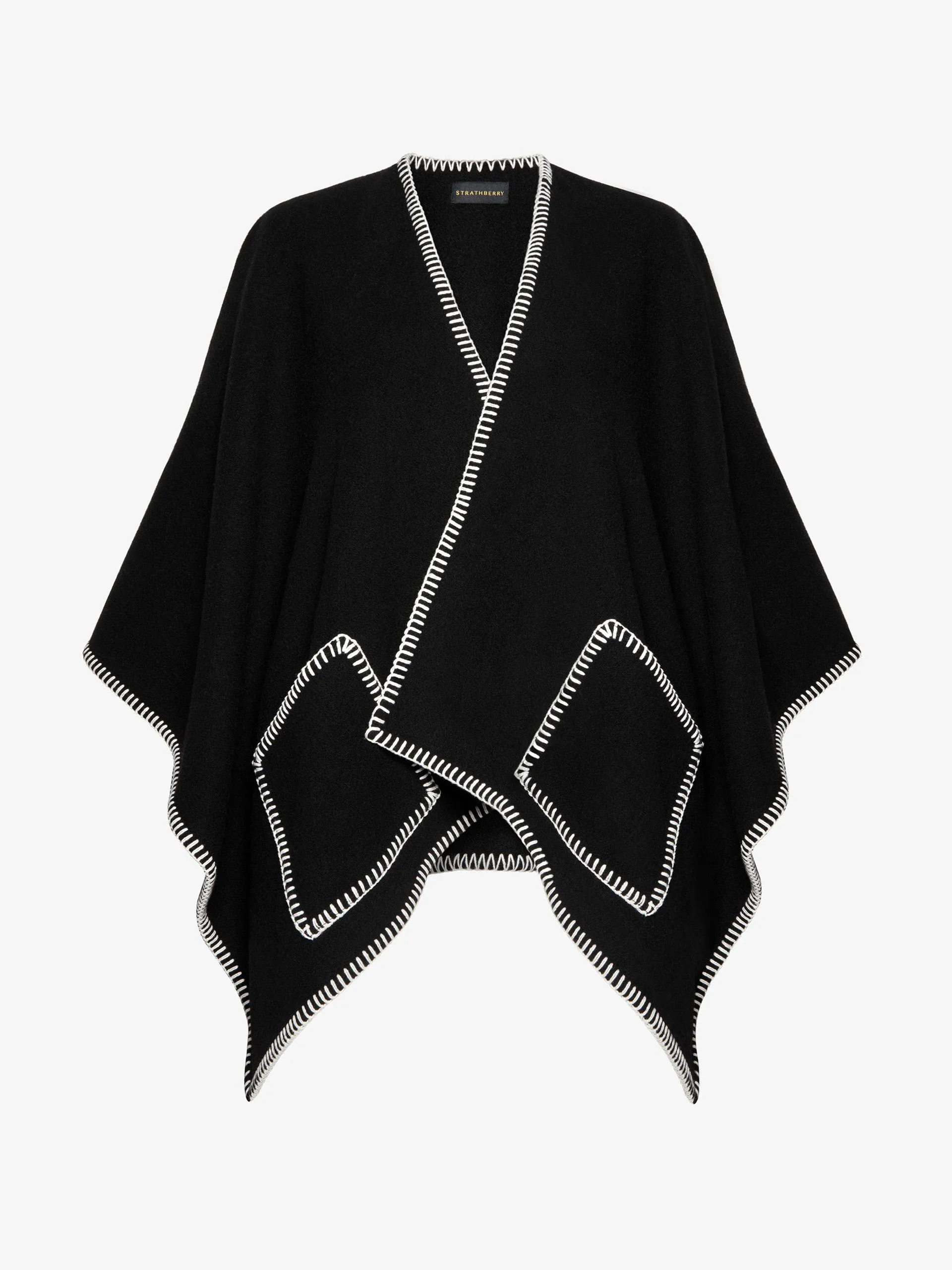 Black Iona woven pure wool cape