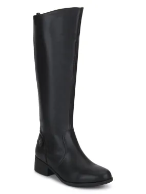 Black PU Minimal Heel Calf Length Long Boots