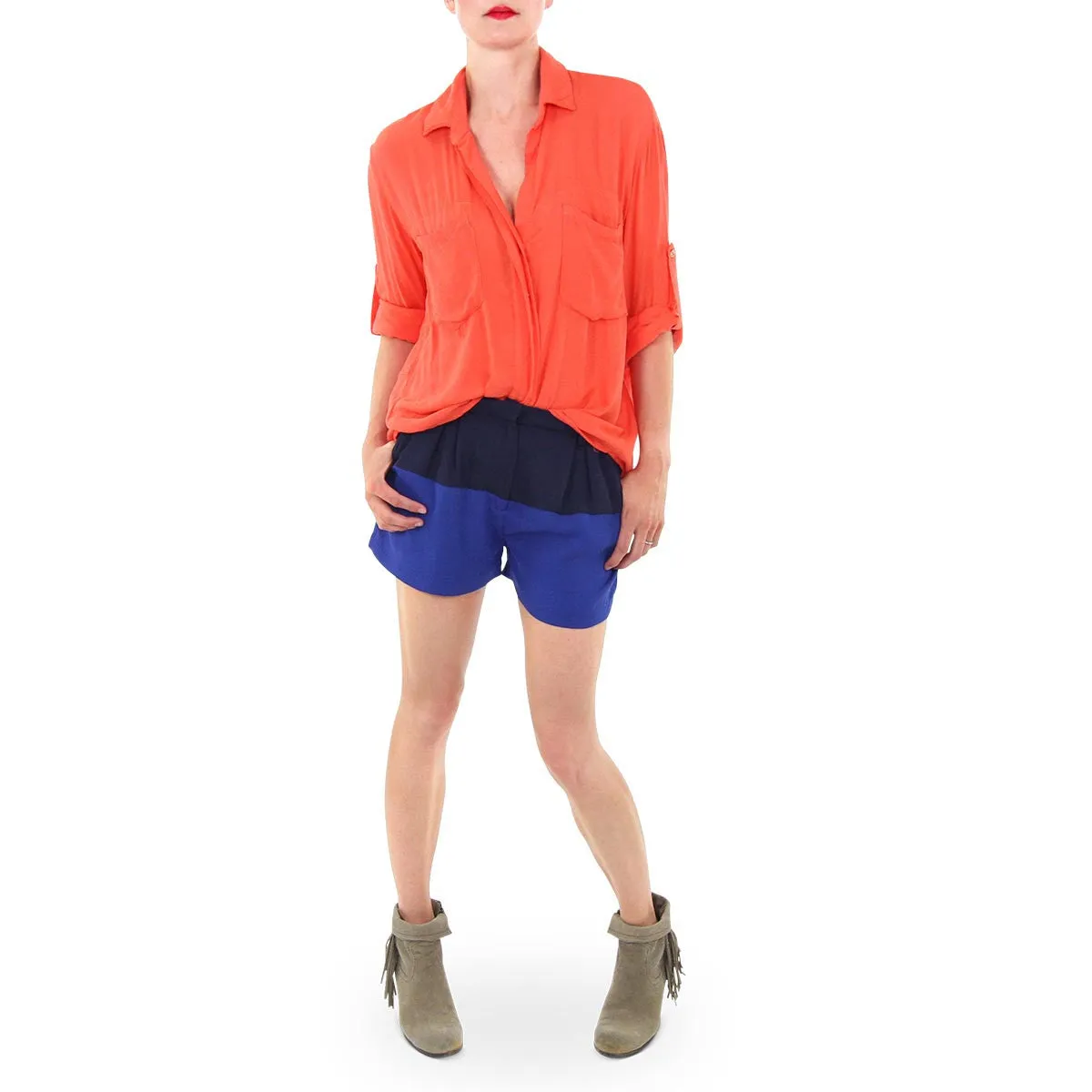 Blue and Black Color Block Shorts