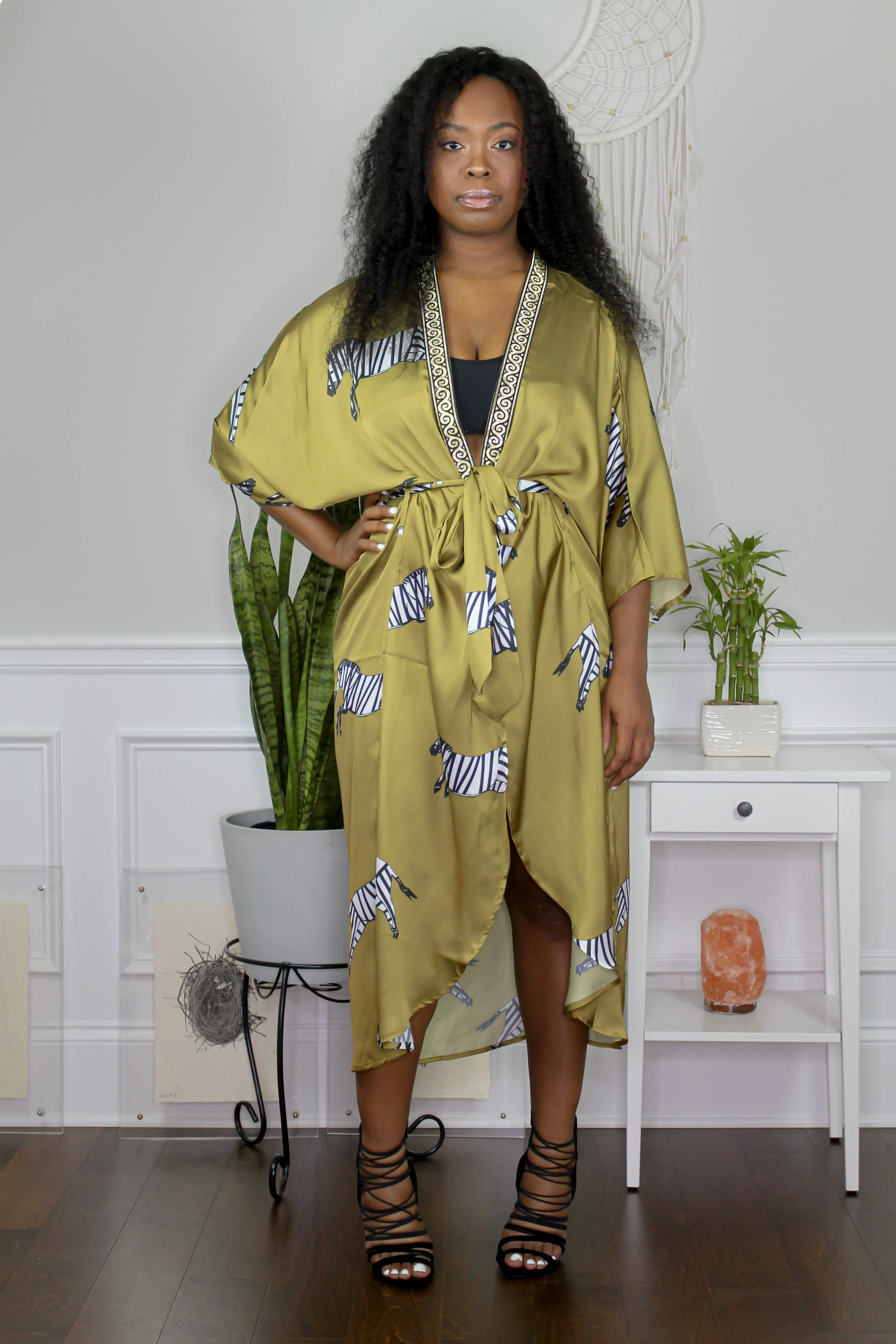 Boho Goddess Zebra Gold & Green Kimono