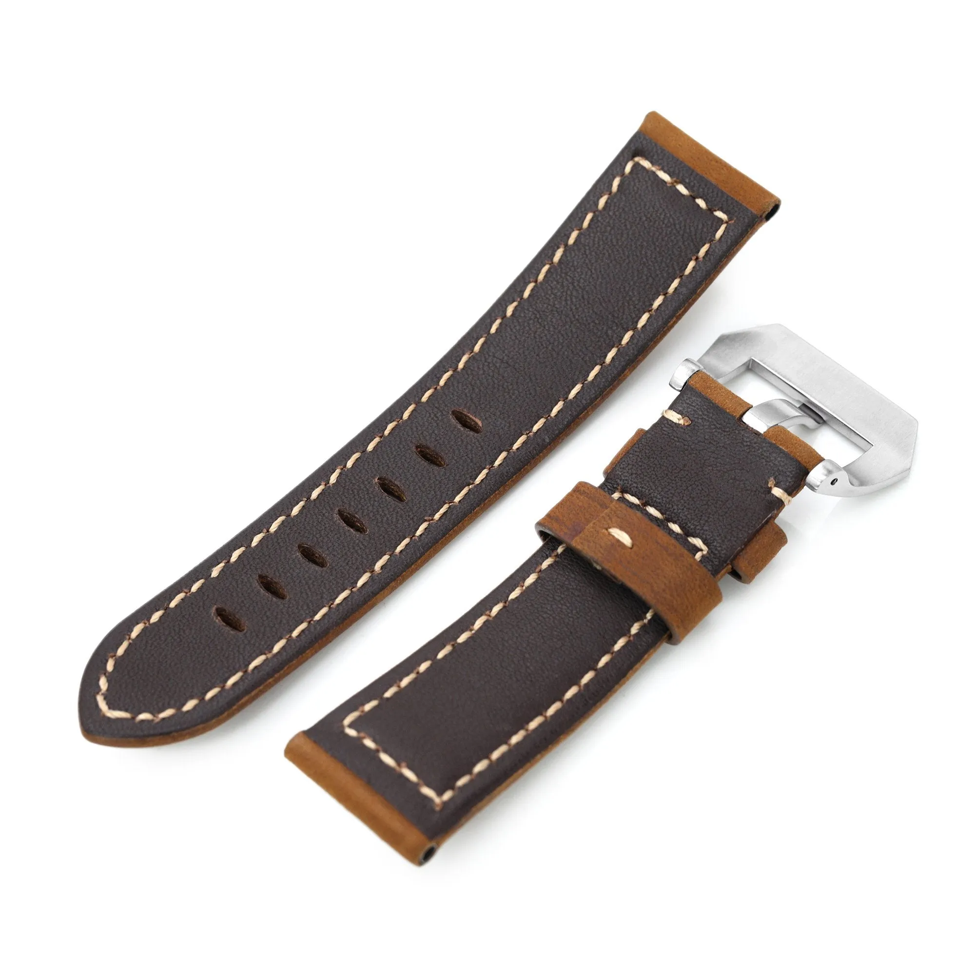 Brown Tapered Nubuck Leather Watch Band, 22mm or 24mm