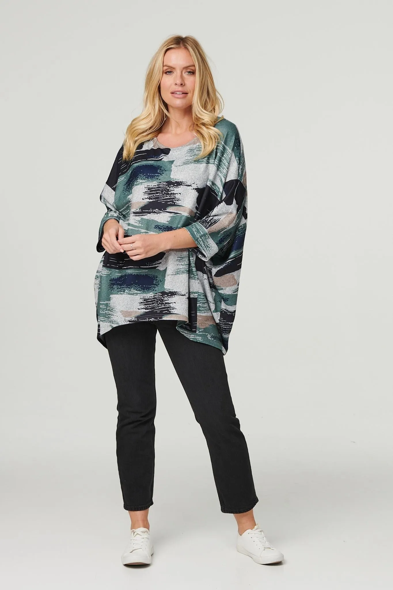 Brushstroke Print Oversized Top