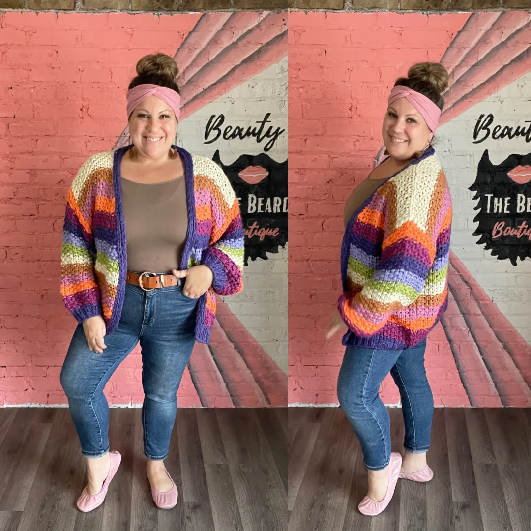 Bubble Sleeve Rainbow Cardigan