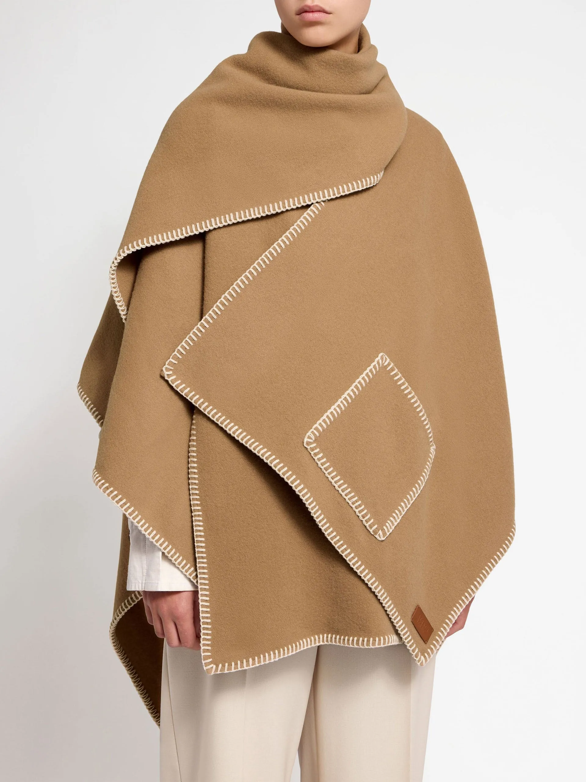 Camel Iona woven pure wool cape