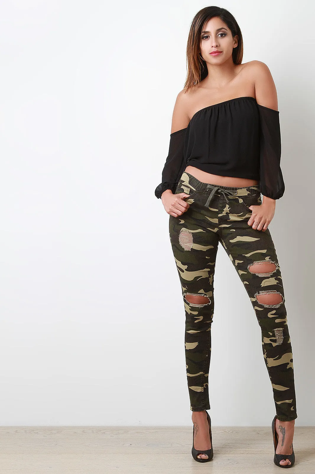 Camouflage Distress Skinny Pants