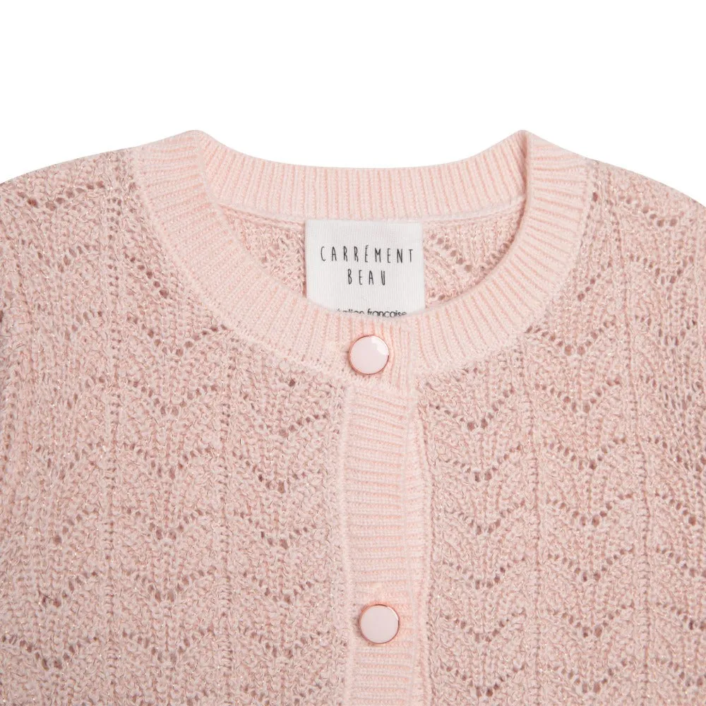 Carrement Beau Pink Metallic Yarn Knitted Cardigan