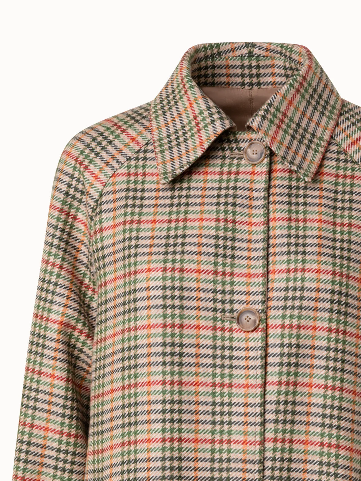 Checked Wool Stretch Flannel and Silk Taffeta Coat