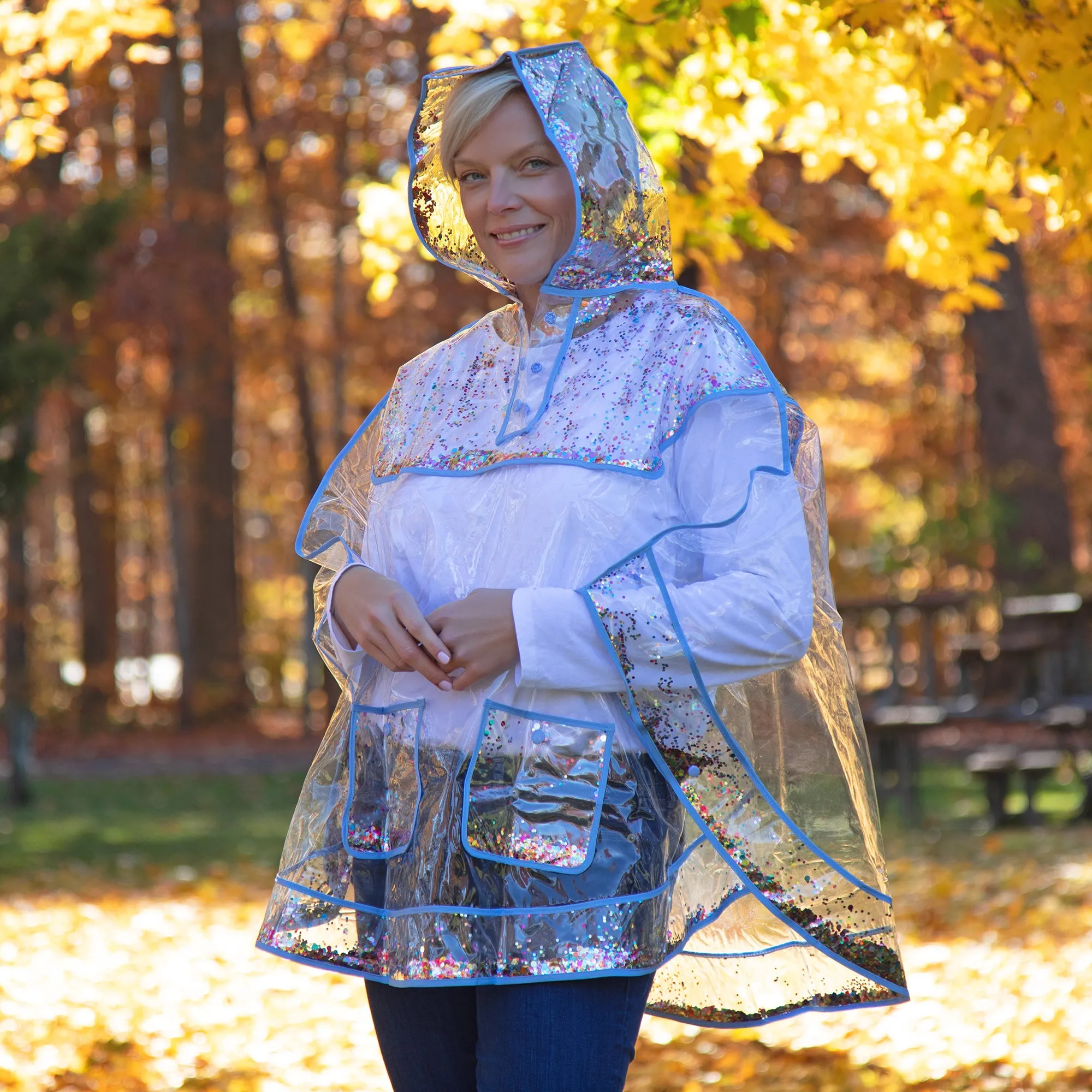 Confetti Clear Hooded Rain Poncho