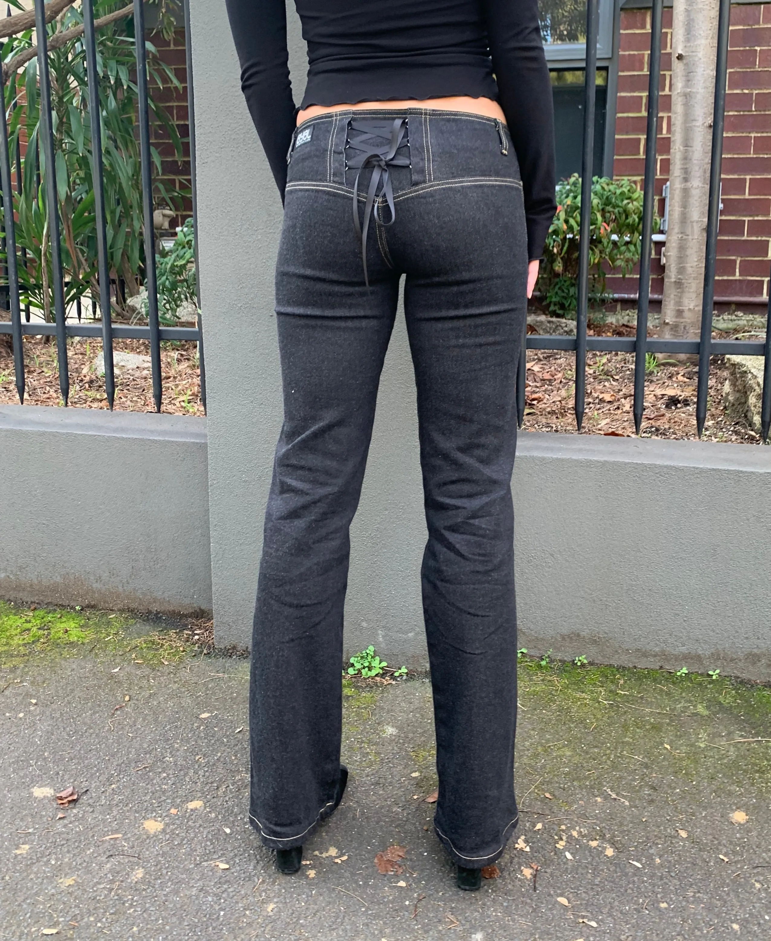 Corset Bootleg Jeans 2002. Low Rise. Stretch. Black Denim