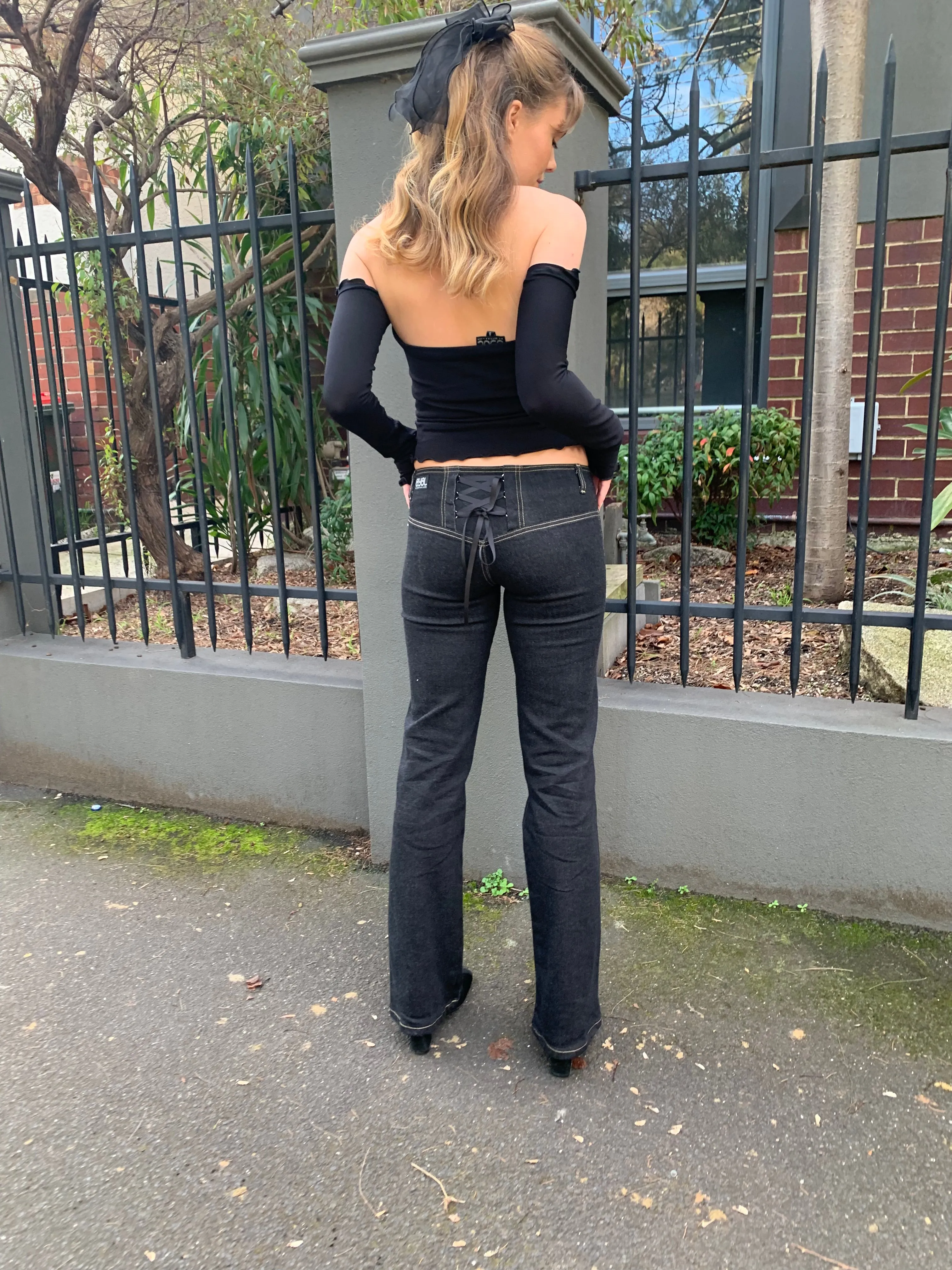 Corset Bootleg Jeans 2002. Low Rise. Stretch. Black Denim