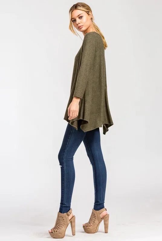 Cozy Poncho Style Top - Olive