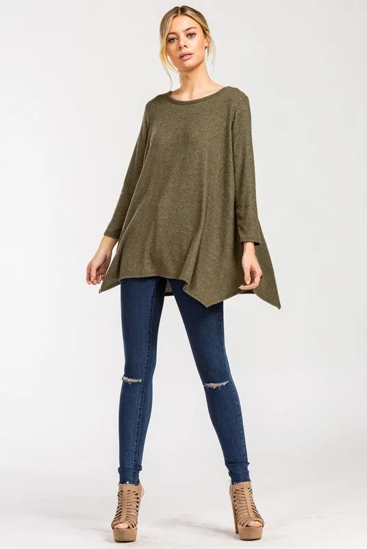 Cozy Poncho Style Top - Olive