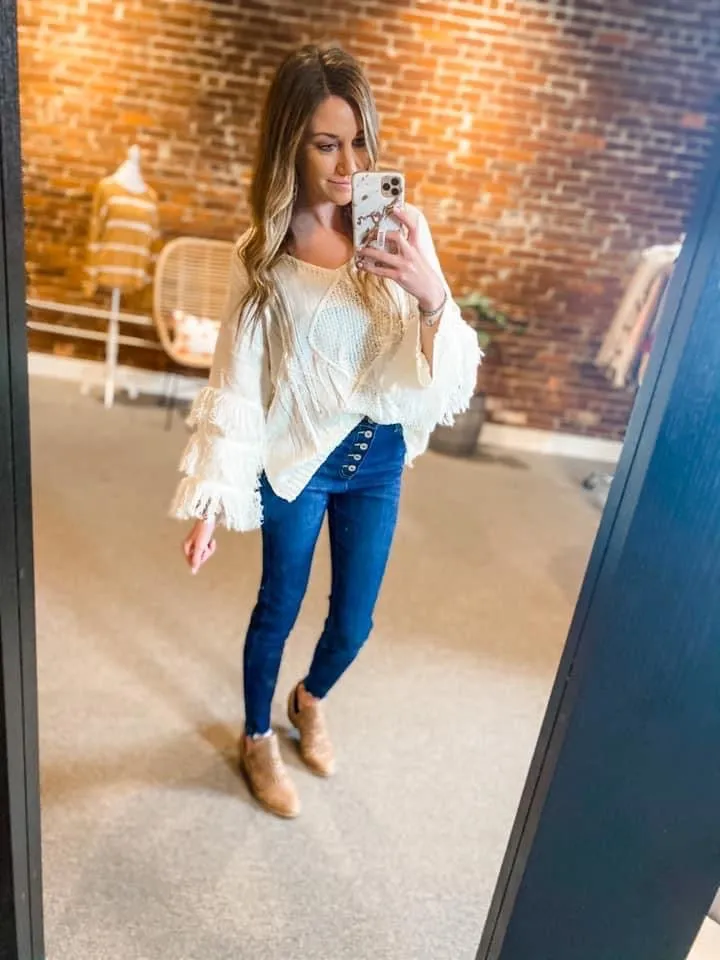 Cream Pria Fringe Sweater