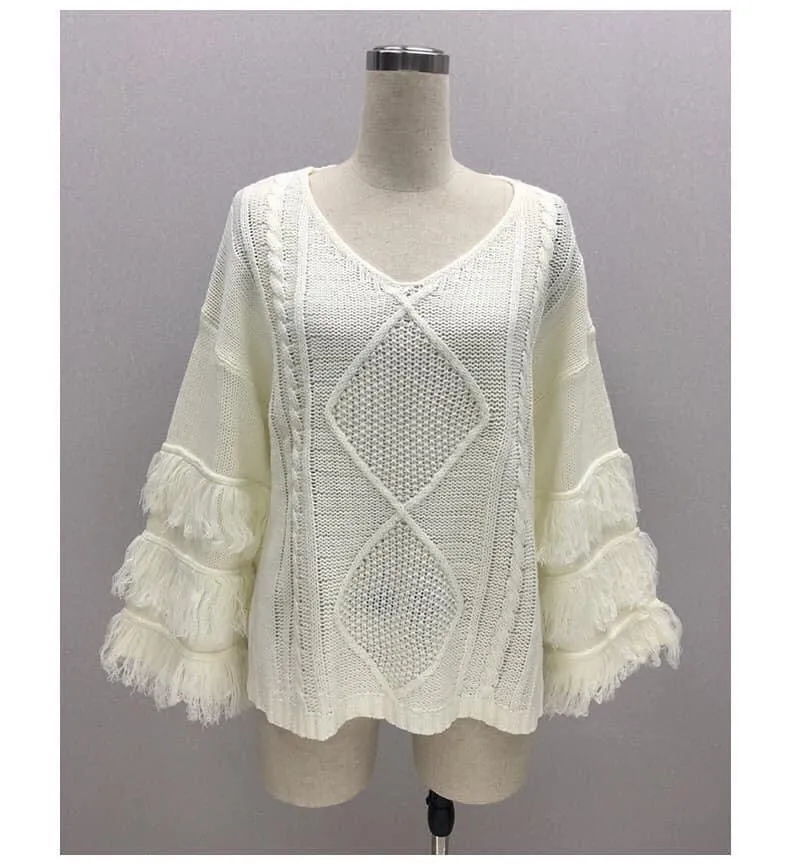 Cream Pria Fringe Sweater