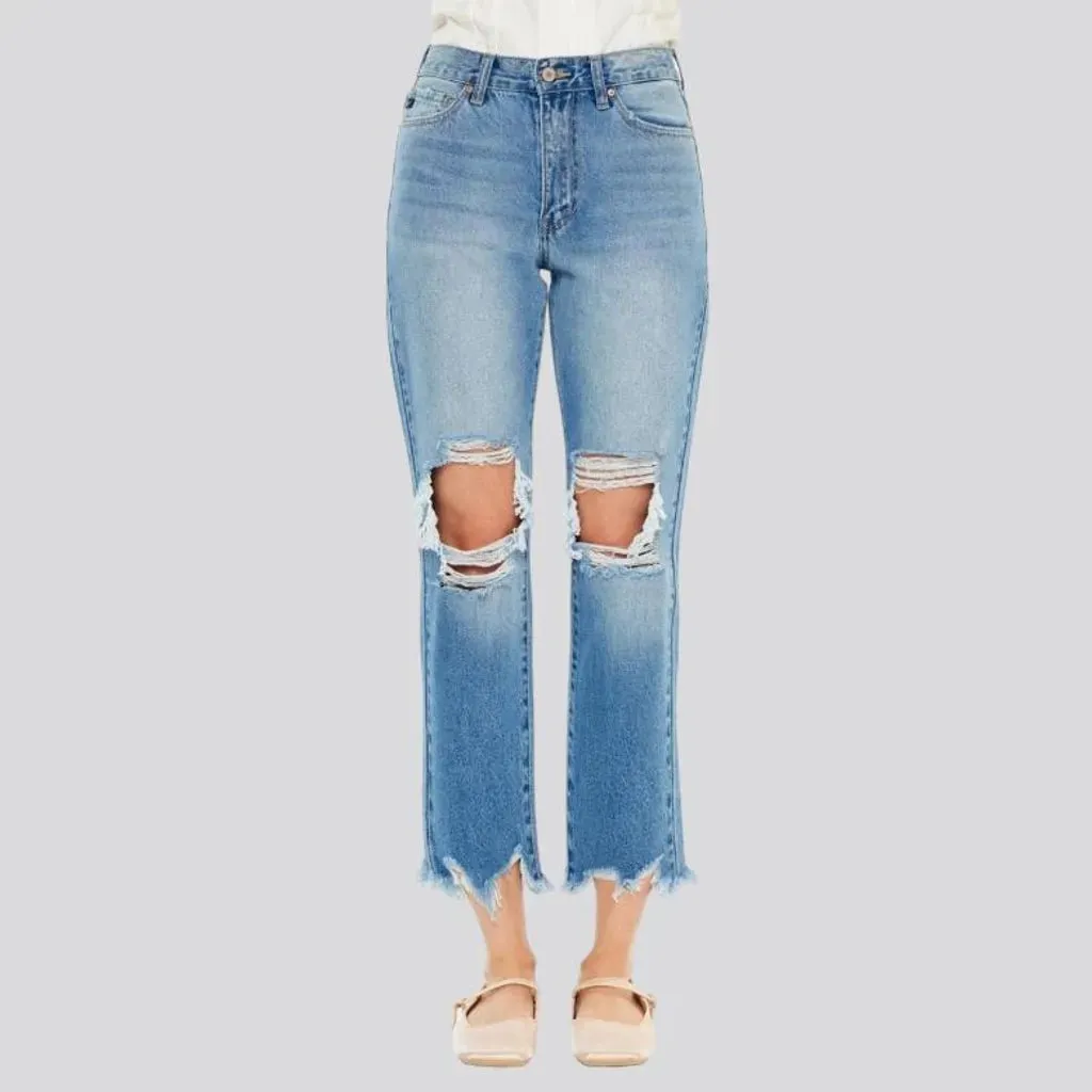 Cropped-bottoms women's light-wash jeans