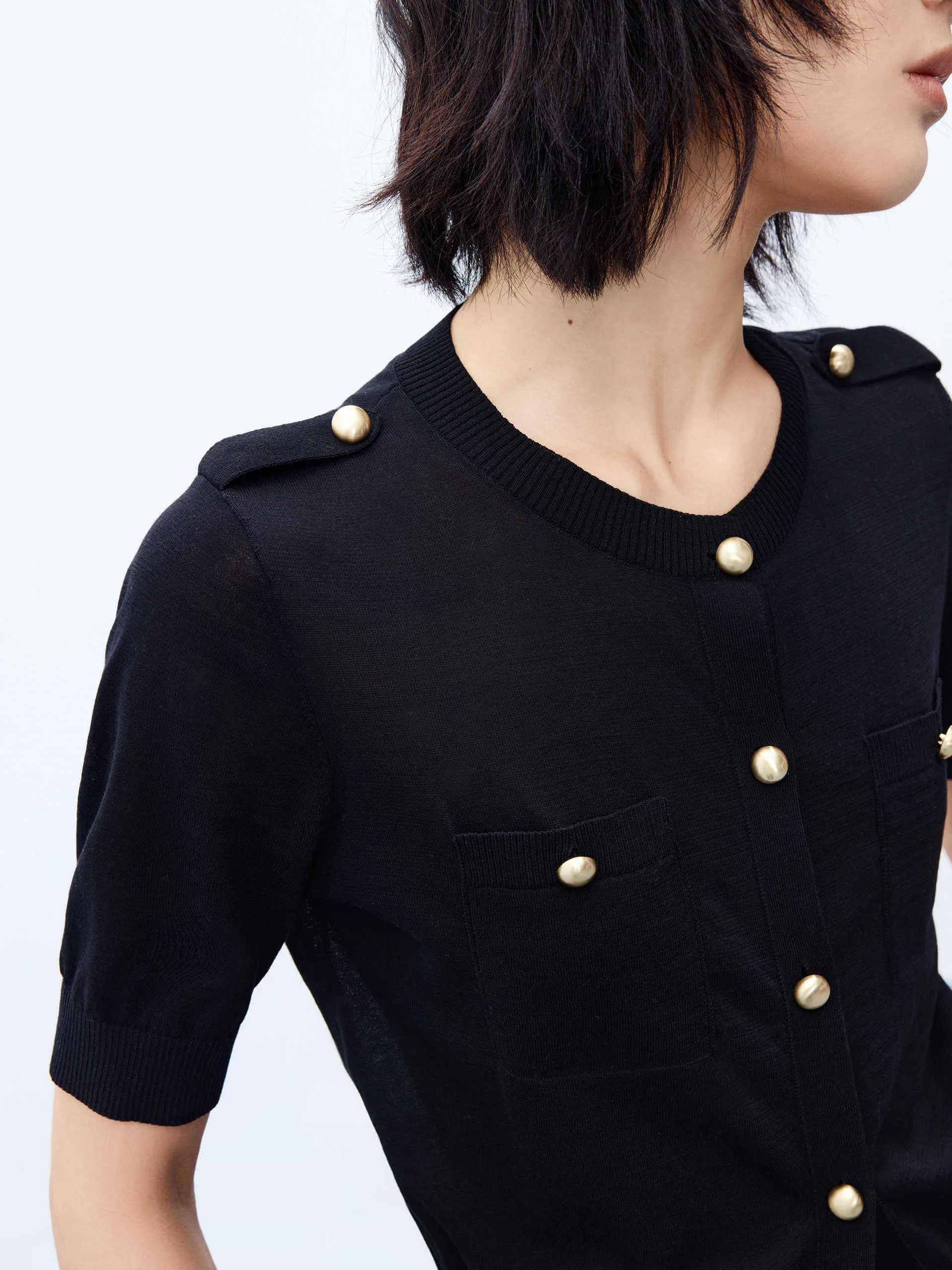 Cropped Metal Button Cardigan