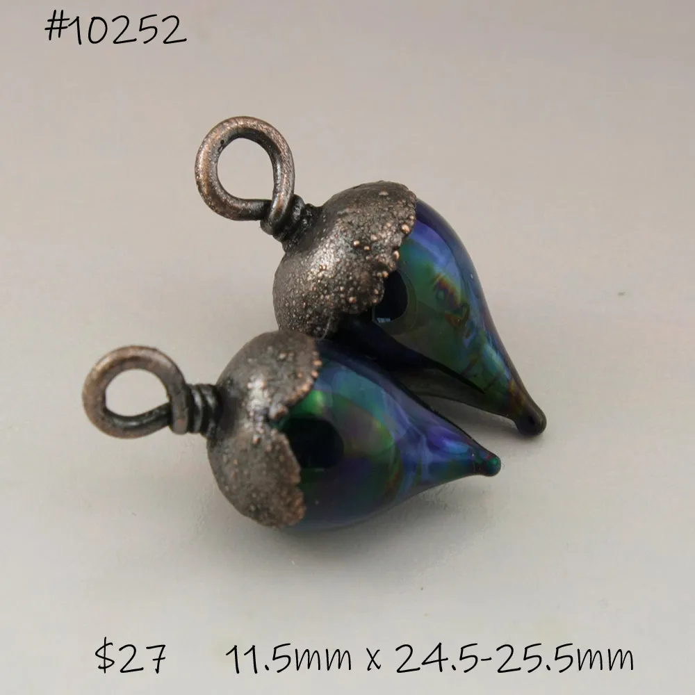 Dark Metallic Oilslick Drops with Copper Electroforming