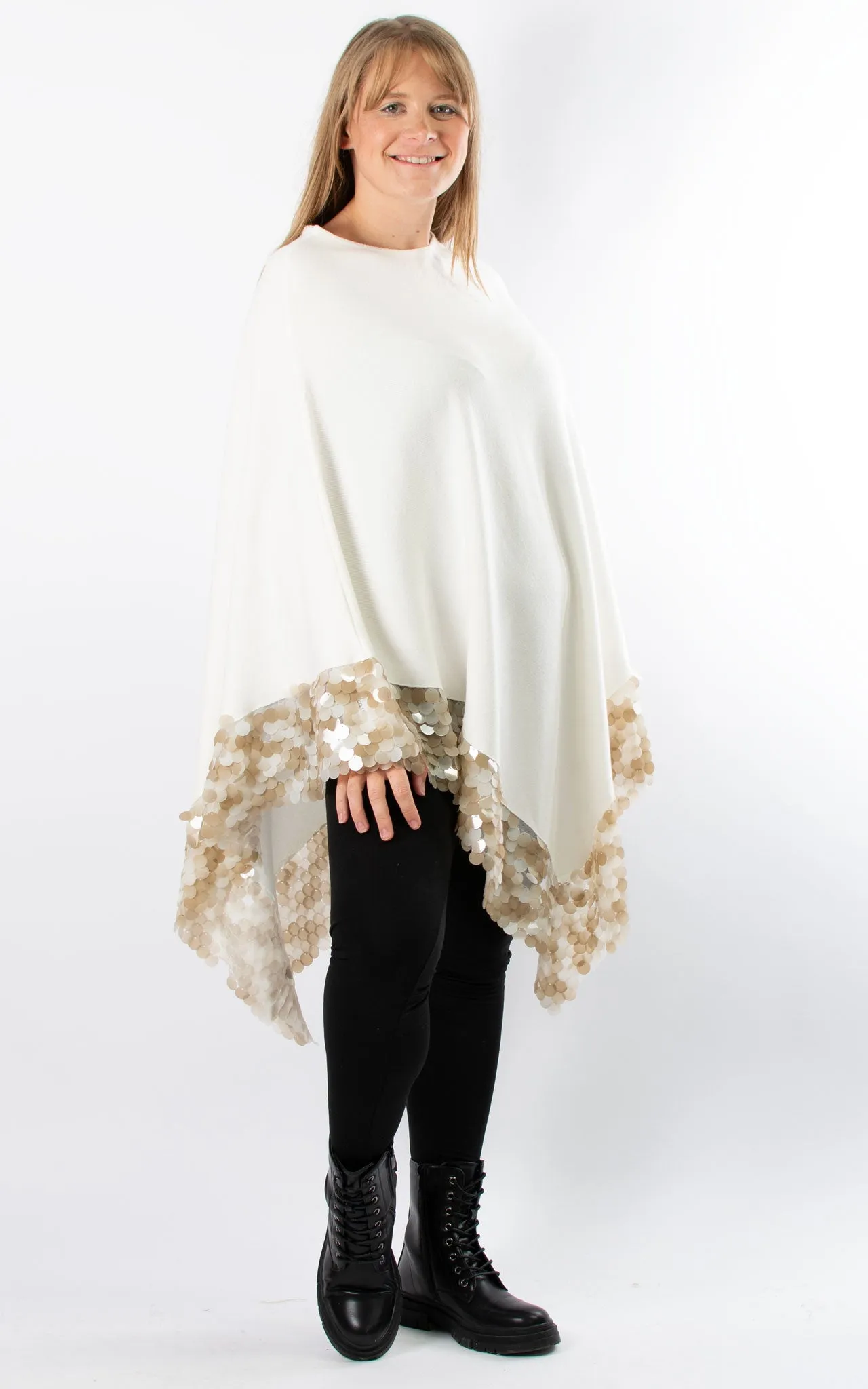 Denise Trim Poncho | Winter White