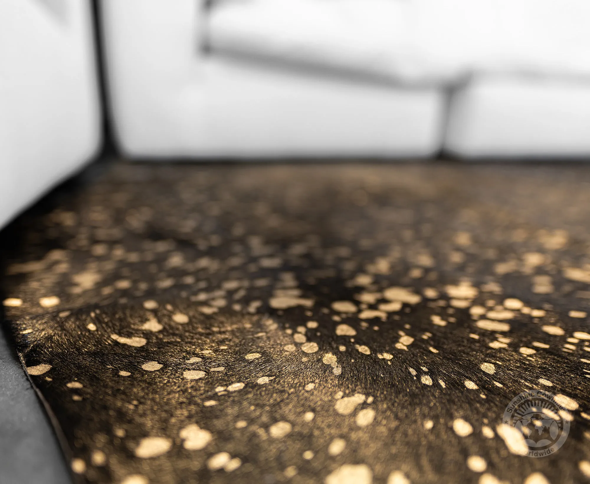 Devore Metallic Gold on Black Cowhide Rug