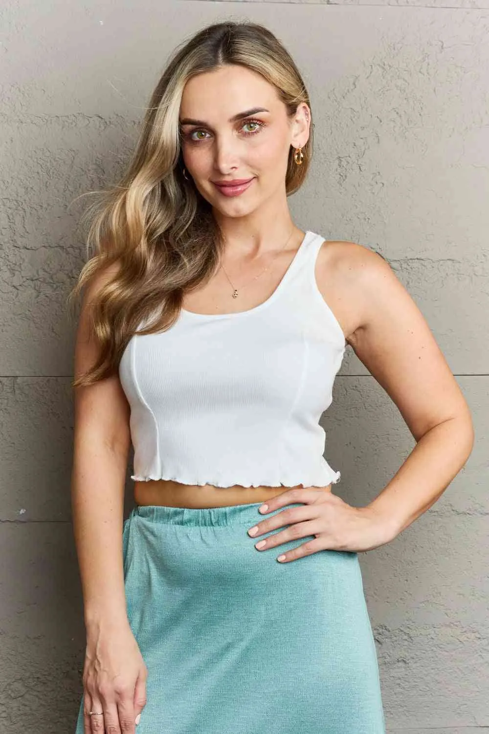 Down Sleeveless Ruffle Crop Top