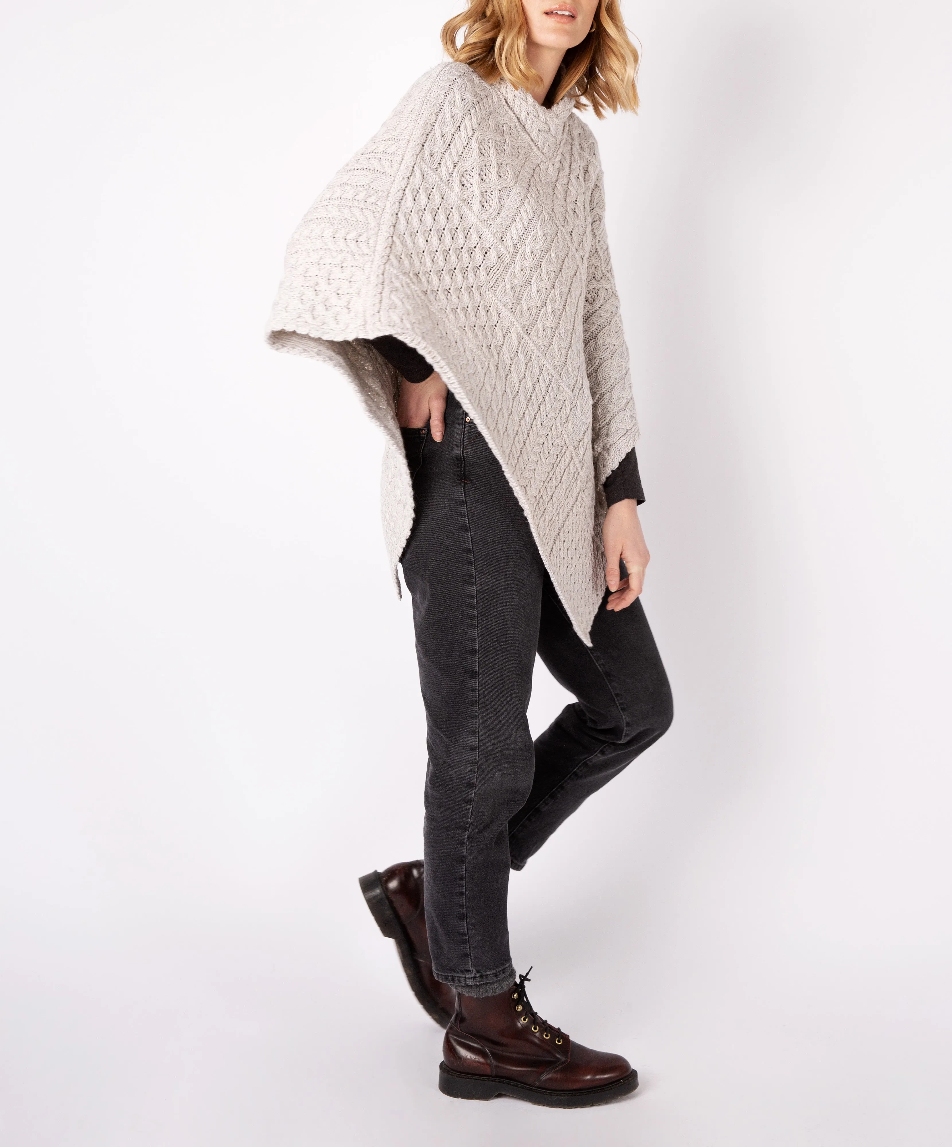 Elm Patchwork Poncho Silver Marl