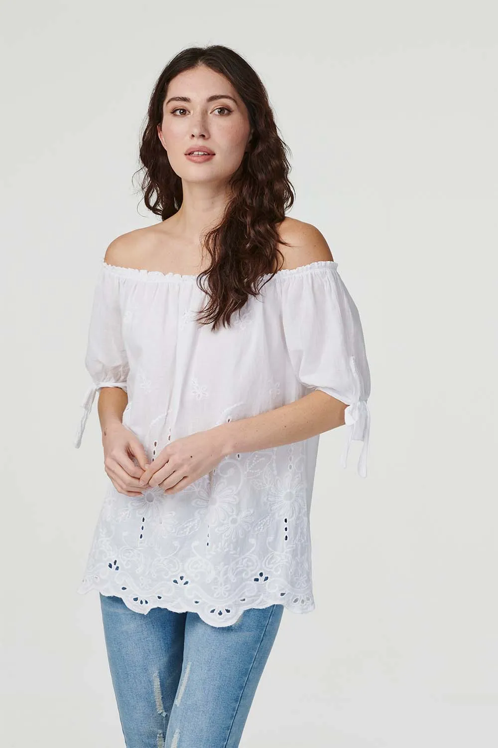 Embroidered Off The Shoulder Blouse