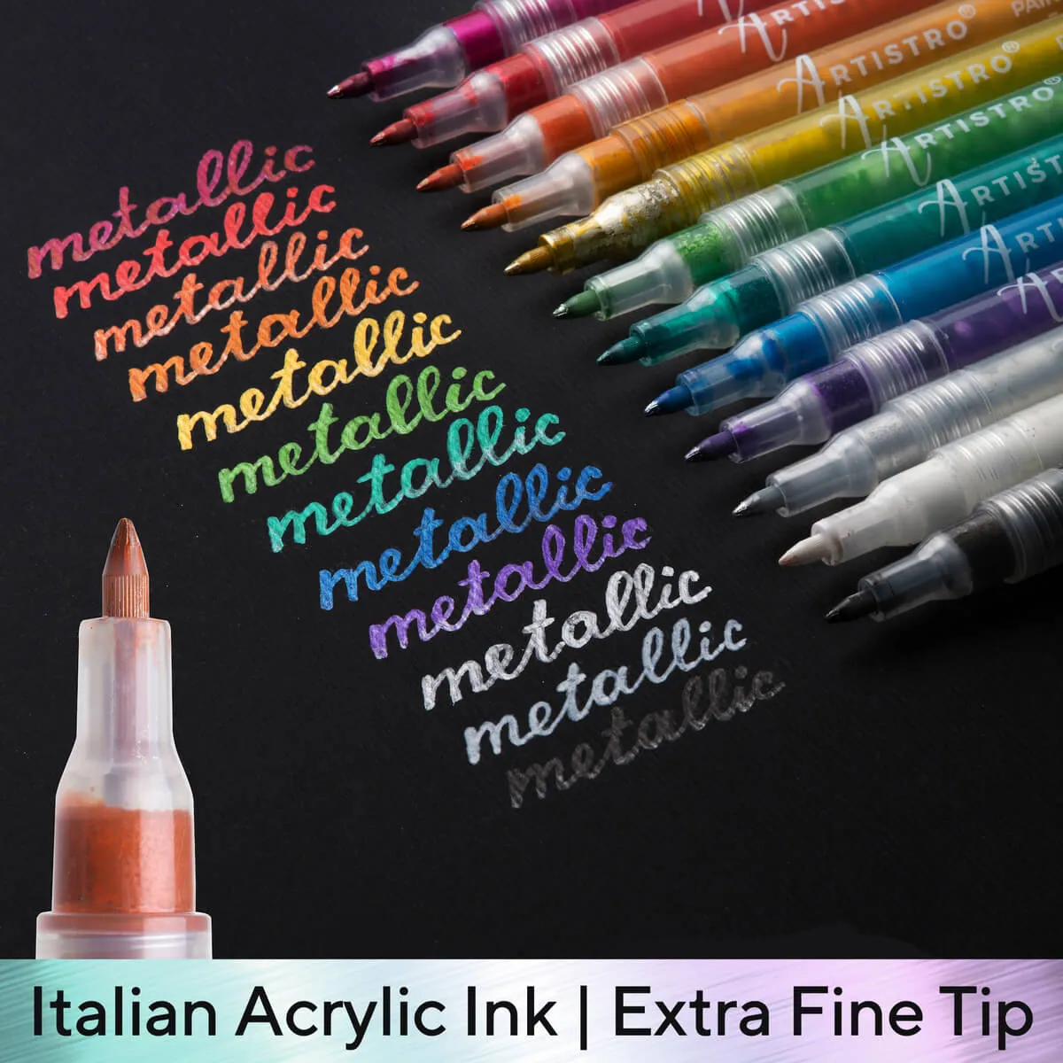 Extra Fine Tip metallic markers - Set of 12 metallic marker pens