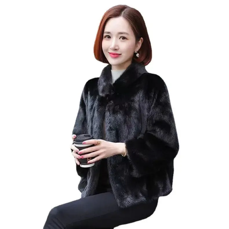 Fashion Casual Stand Collar Thickened Warm Mink Fur Short Jacket