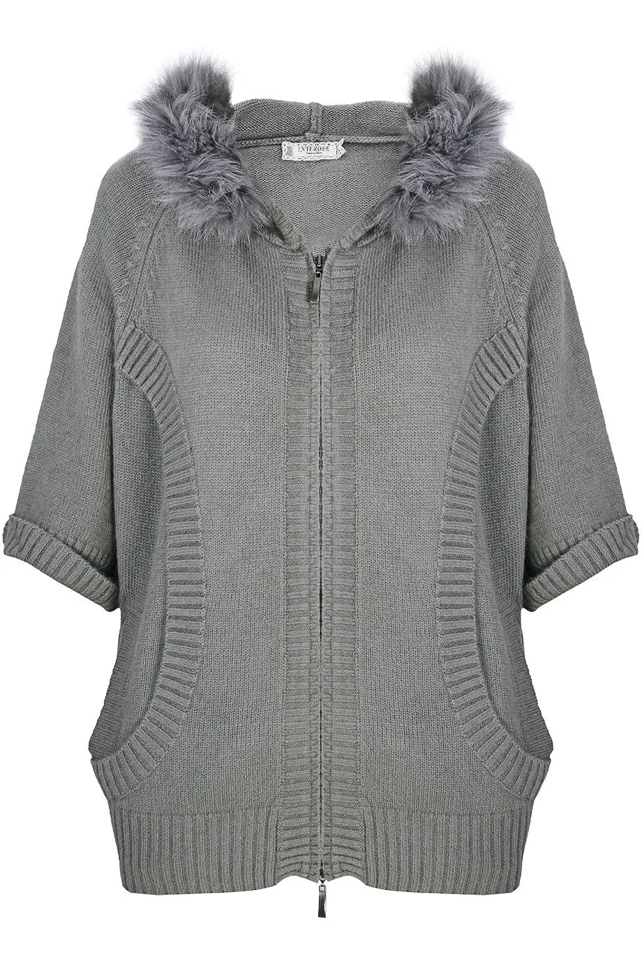 FELICIA Grey Fur Hooded Cardigan