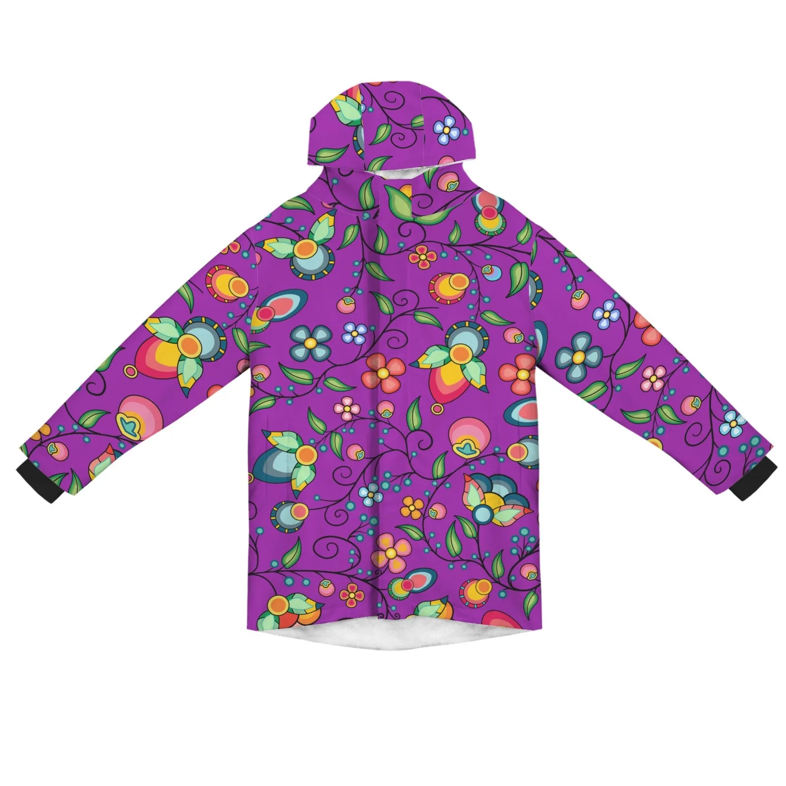 Floral Bounty Purple Unisex Sherpa Lined Hooded Coat