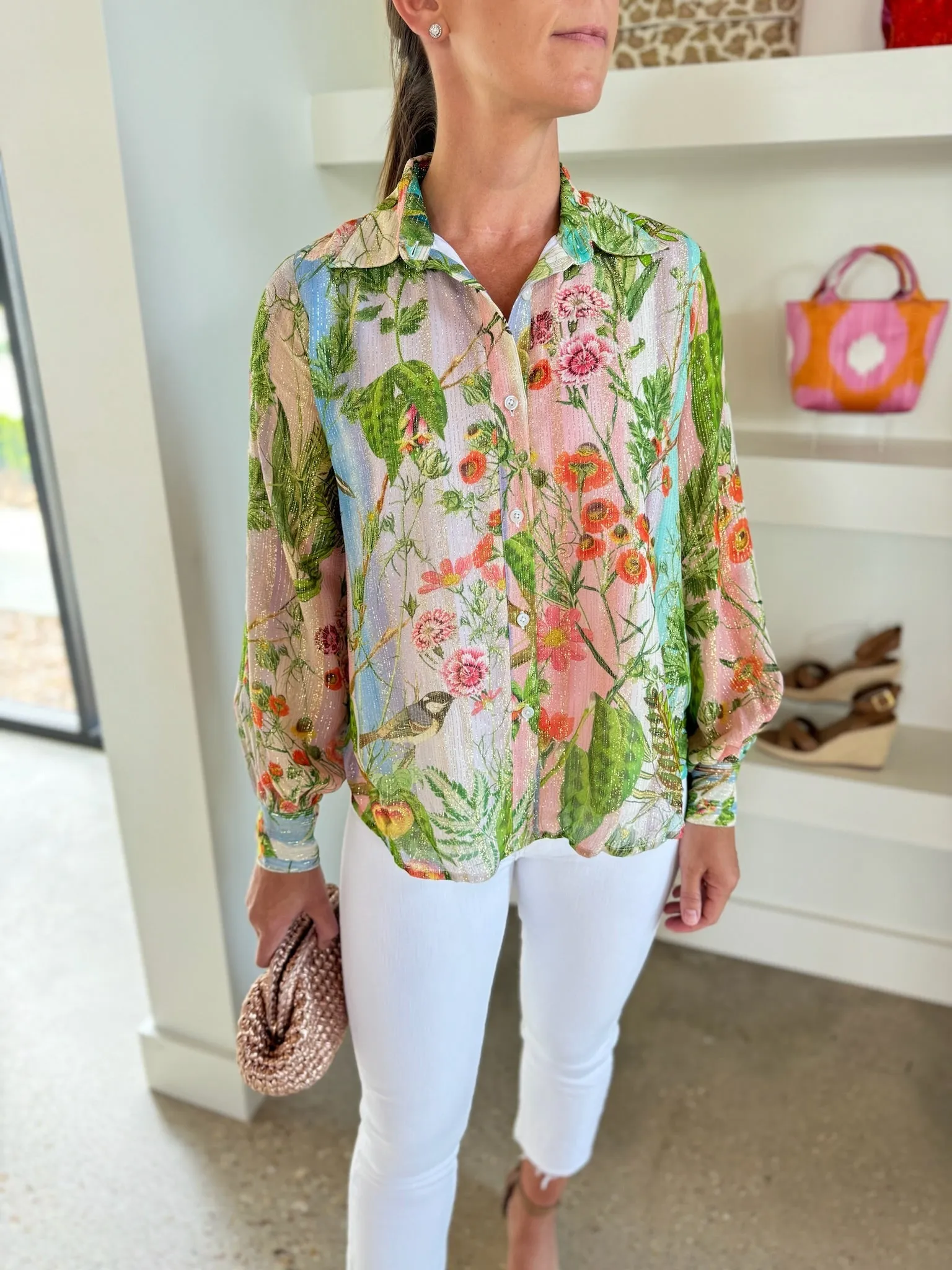 Floral Rainbow Lurex Button Up Top