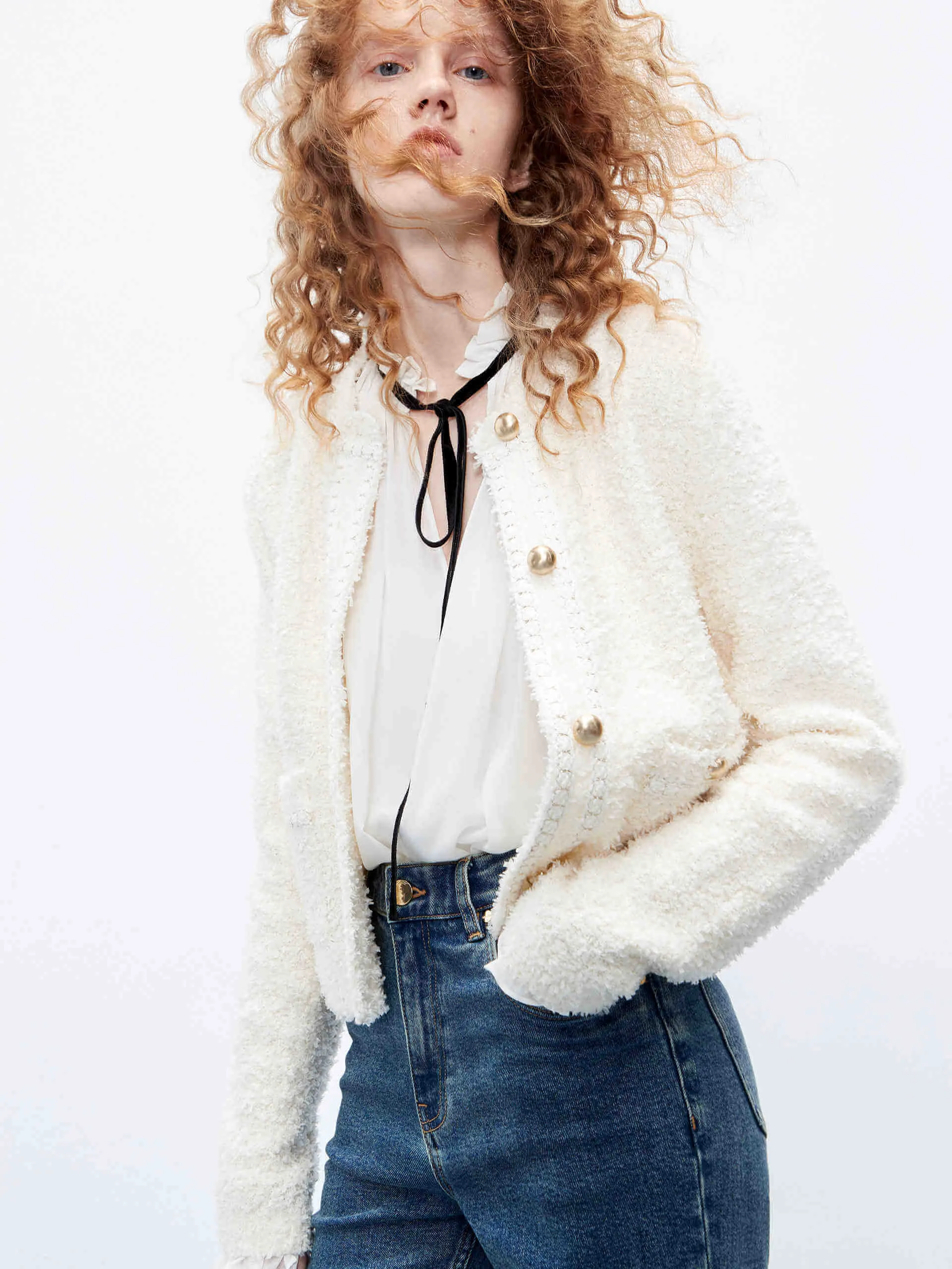 Fluffy Textured Cropped Cardigan