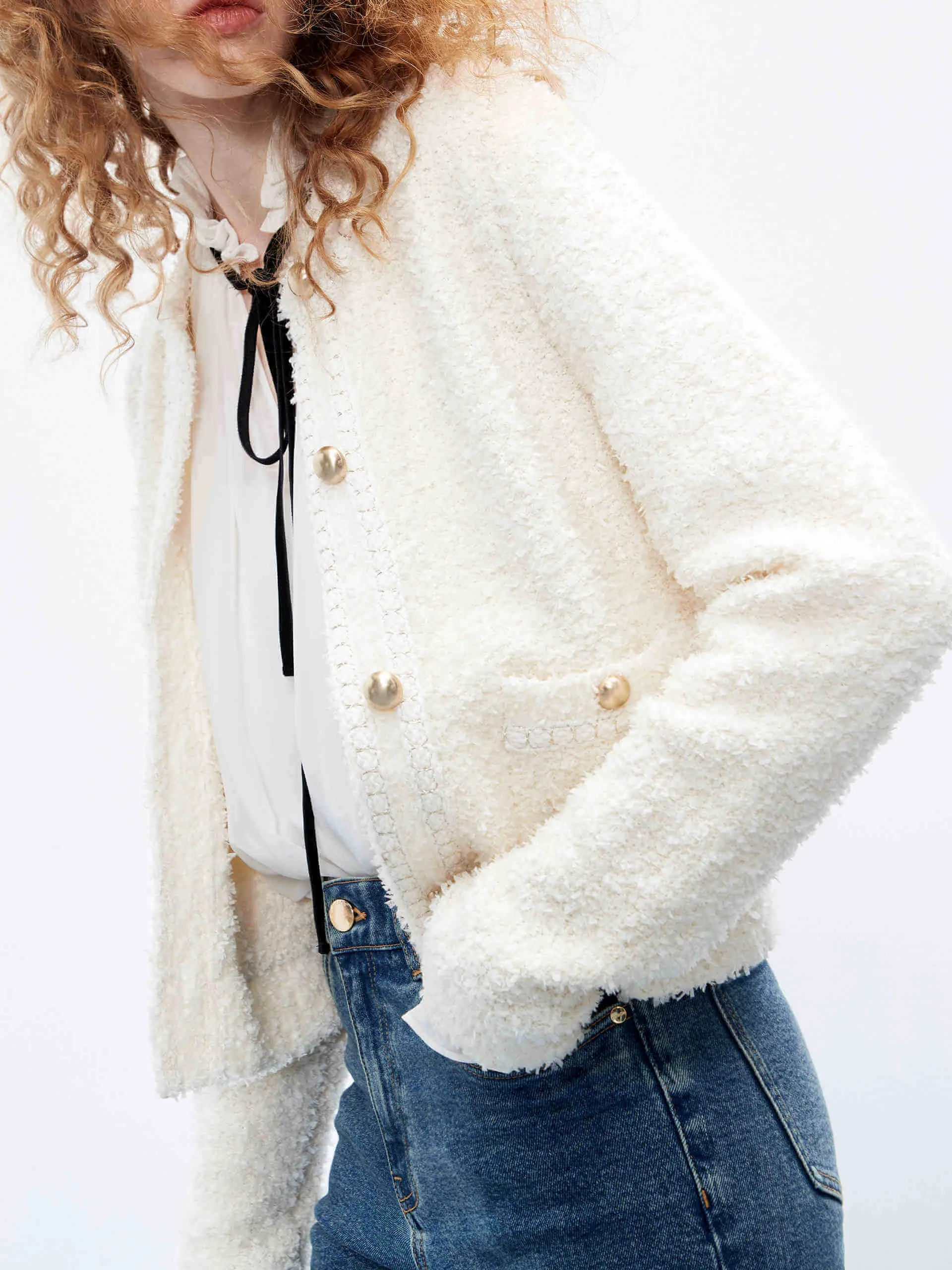 Fluffy Textured Cropped Cardigan