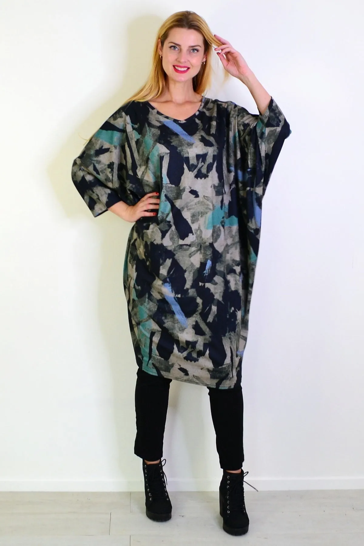 Free Size Green Relaxed Tunic Dress